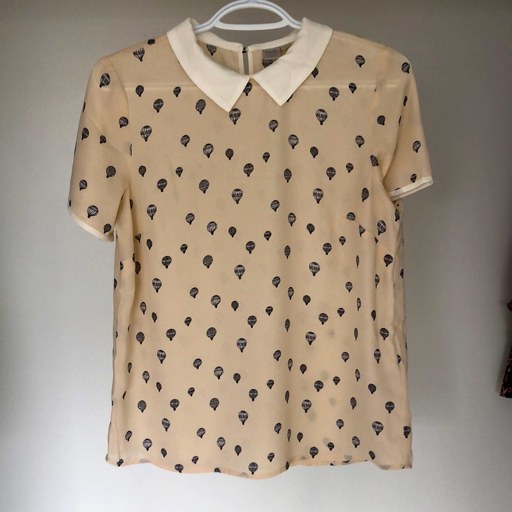 Beige and White Collared Shirt with Hot Air Balloon Pattern from Simon’s